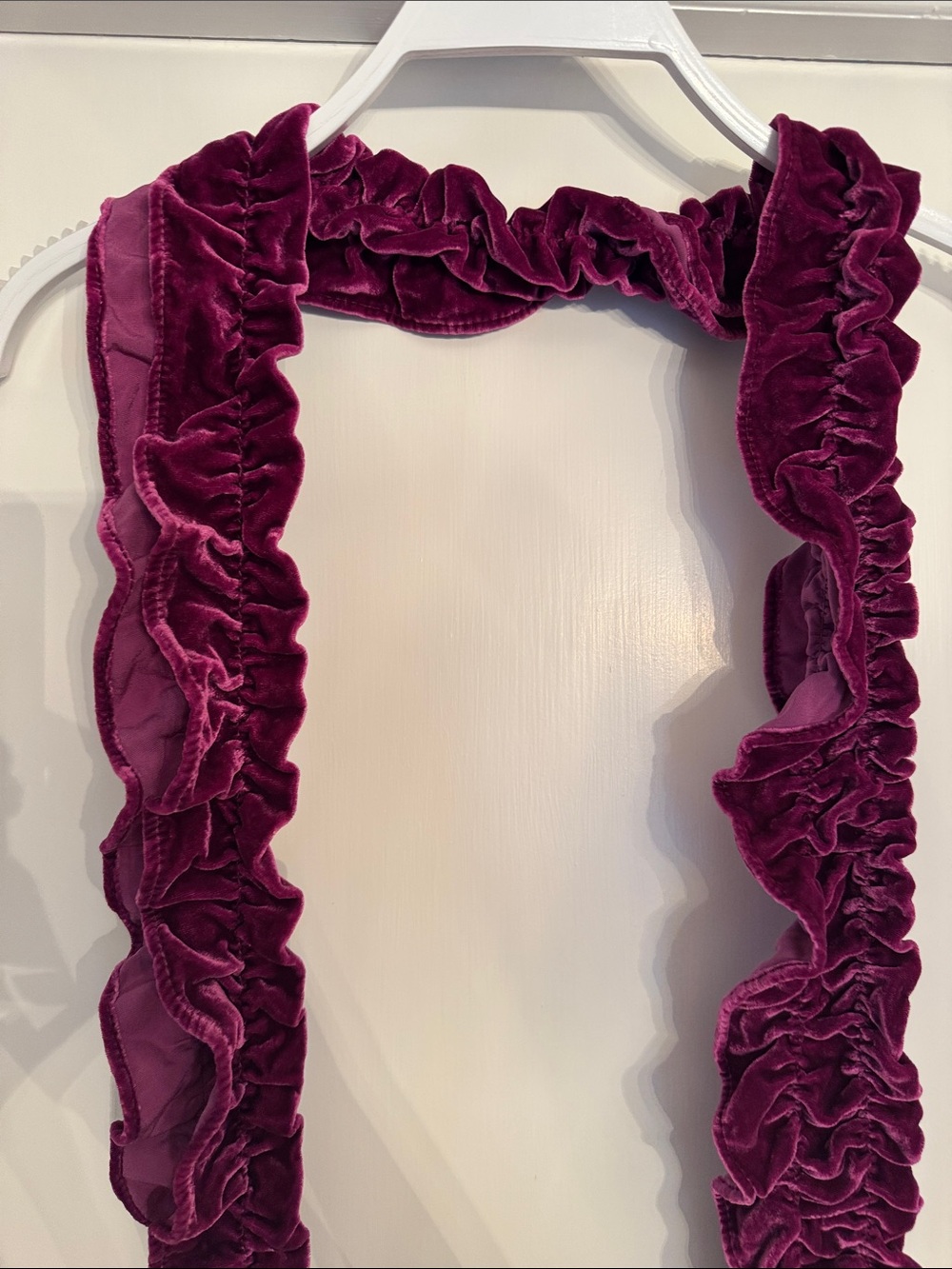 Echo Ruffled Velvet Scarf in Deep Berry